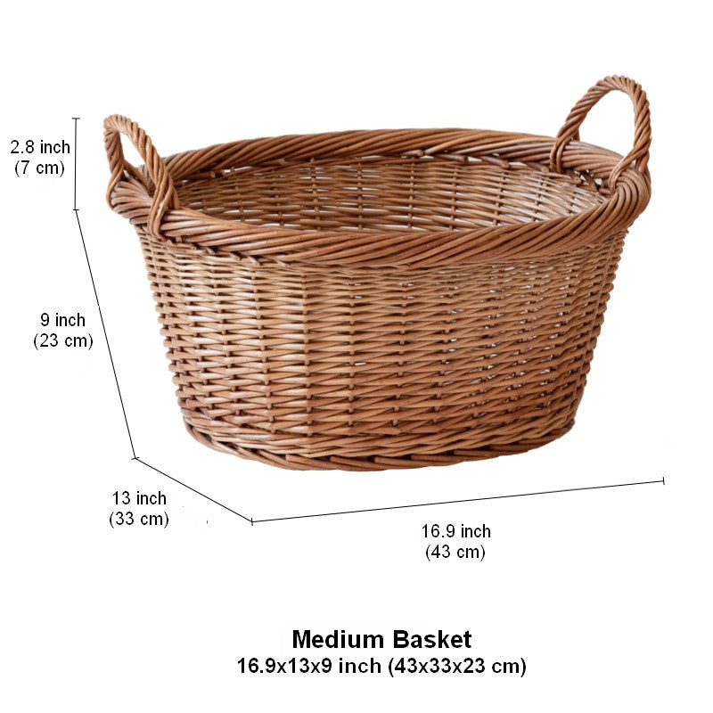 Willow Weaving Baskets for Vegetable, Natural Fruit Basket, Kitchen Storage Baskets, Large Picnic Food Basket with Handle, Natural Hand-woven Wicker Storage Basket