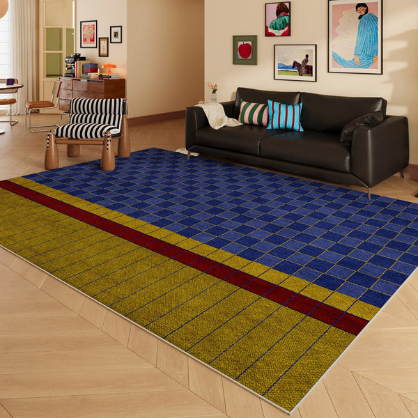 Mid Century Colorful Rugs, Modern Living Room Rug Ideas, Geometric Modern Rugs for Dining Room, Contemporary Abstract Rugs under Coffee Table-HomePaintingDecor