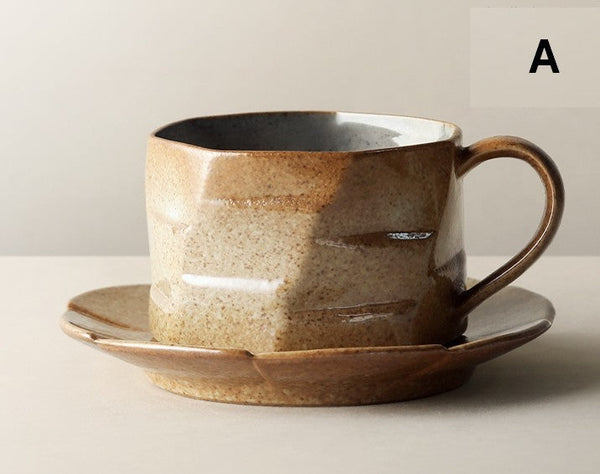 Unique Tea Cup and Saucer, 8 oz Modern Handmade Pottery Coffee Cup, Creative Ceramic Coffee Cup with Saucer, Tea Cup Set for Traditional Afternoon Tea-HomePaintingDecor