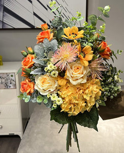 Large Bunch of Autumn Flowers Arrangement Interior Design, Modern Artificial Floral Arrangement for Bedroom, Beautiful Faux Silk Floral Bouquet Table Centerpiece-HomePaintingDecor