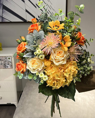 Large Bunch of Autumn Flowers Arrangement Interior Design, Modern Artificial Floral Arrangement for Bedroom, Beautiful Faux Silk Floral Bouquet Table Centerpiece-HomePaintingDecor