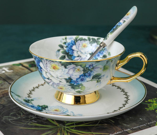 Royal Porcelain Tea Cup Saucer Set, Rose Flower Pattern Ceramic Cups, 7.4 oz British Ceramic Coffee Cups, Unique Tea Cup and Saucer in Gift Box-HomePaintingDecor