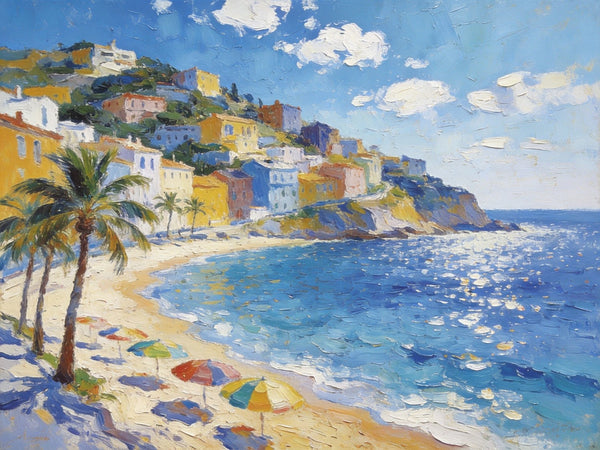 Hand Painted Canvas Art, Seaside Village Harmony, Small Oil Paintings, Heavy Texture Artwork, Landscape Canvas Paintings, Original Canvas Paintings-HomePaintingDecor