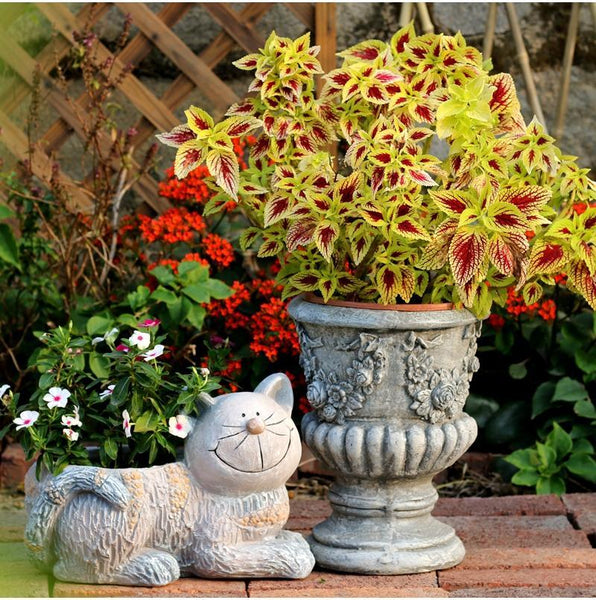 Large Cat Statue, Sitting Cat Flower Pot Statue, Pet Statue for Garden Courtyard Ornaments, Villa Outdoor Decor Gardening Ideas-HomePaintingDecor