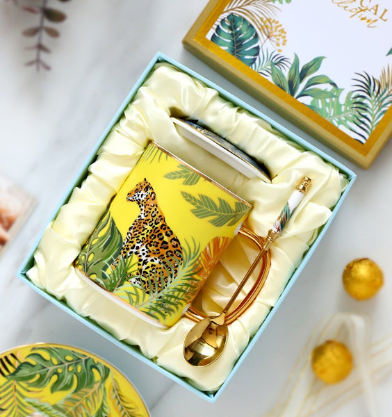 Peacock Porcelain Cups, Large Capacity Jungle Animal Porcelain Mugs, Unique Ceramic Mugs in Gift Box, Creative Ceramic Mugs for Office-HomePaintingDecor
