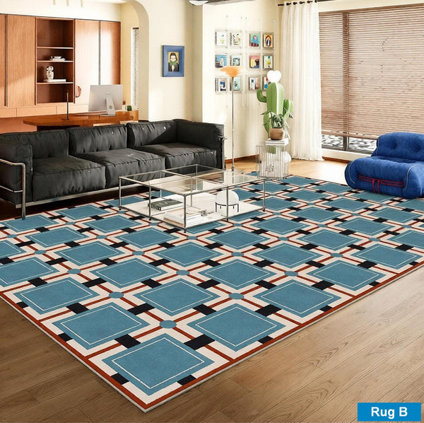 Mid Century Modern Rugs, Contemporary Modern Rugs for Dining Room, Bedroom Modern Floor Carpet, Blue Modern Rug Designs, Living Room Rug Ideas-HomePaintingDecor