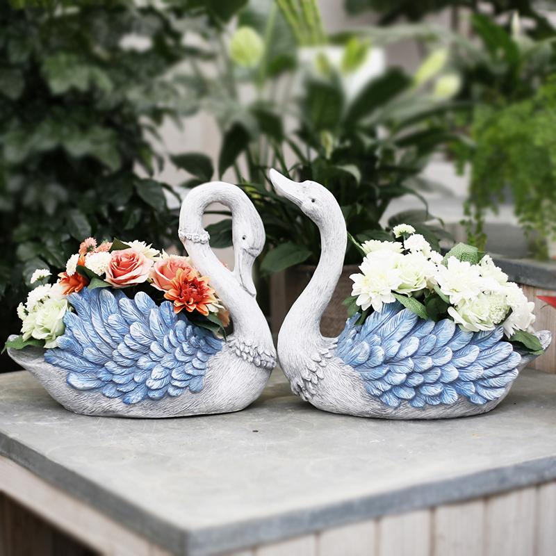Large Blue Swan Flower Pot Animal Statue For Garden Ornament Swan Lovers Statues Villa Courtyard Decor Outdoor Decoration Ideas Garden Ideas