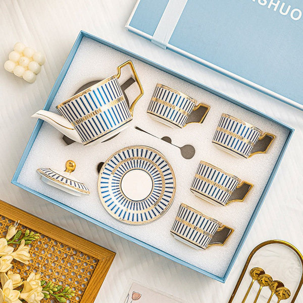 Modern Coffee Cup with Saucer, Ceramic Tea Cup and Saucer Set with Teapot, 7.4 oz Porcelain Tea Cup and Saucer Set of 4 cups, British Tea Cup Set-HomePaintingDecor