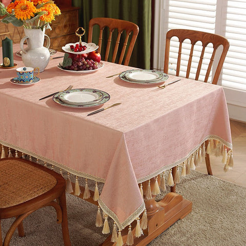 Pink Fringes Tablecloth for Home Decoration, Modern Rectangle Tablecloth, Large Simple Table Cover for Dining Room Table, Square Tablecloth for Round Table-HomePaintingDecor
