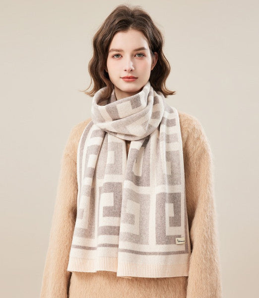 Cold Weather Scarf, Warm Winter Scarf, Soft Cashmere Scarf for Women, Fashion Designer Scarf, Green White Grey Wool Scarf for Women, Casual Scarf for Women-HomePaintingDecor