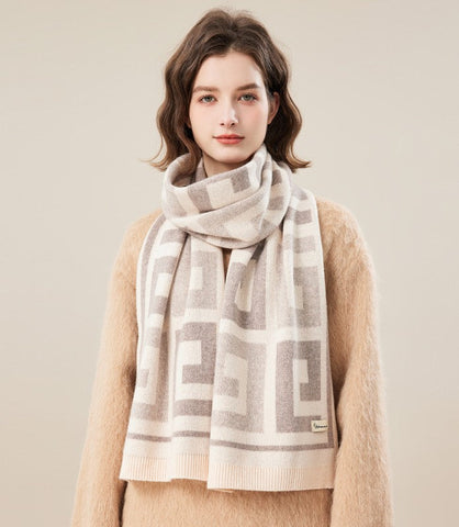 Cold Weather Scarf, Warm Winter Scarf, Soft Cashmere Scarf for Women, Fashion Designer Scarf, Green White Grey Wool Scarf for Women, Casual Scarf for Women-HomePaintingDecor