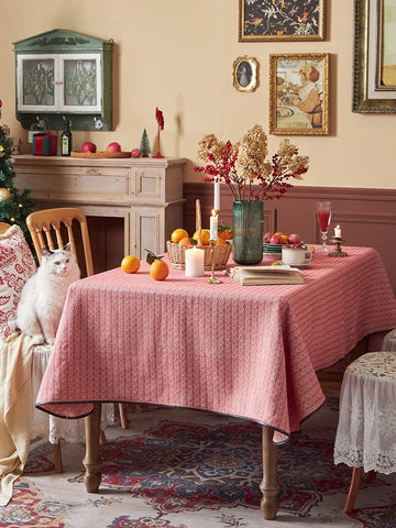 Simple Modern Rectangle Tablecloth for Dining Room Table, Knitted Plaid Embroidery Farmhouse Table Cloth, Square Tablecloth for Round Table-HomePaintingDecor