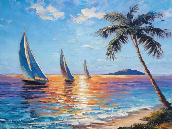 The beaches of Hawaii, Hand Painted Canvas Art, Small Landscape Paintings, Original Small Paintings on Canvas, Small Paintings on Canvas-HomePaintingDecor