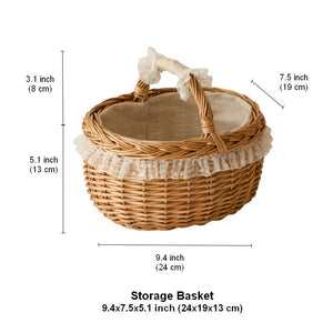 Storage Basket for Kitchen, Picnic Storage Basket with Handle, Hand-woven Wicker Storage Basket, Natural Fruit Basket, Willow Weaving Baskets for Shelves-HomePaintingDecor