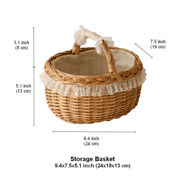 Storage Basket for Kitchen, Picnic Storage Basket with Handle, Hand-woven Wicker Storage Basket, Natural Fruit Basket, Willow Weaving Baskets for Shelves-HomePaintingDecor