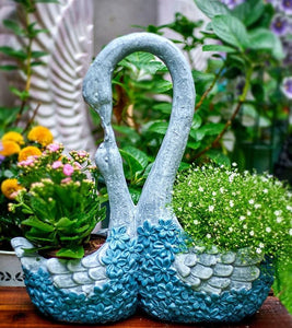 Large Mother and Baby Swans for Garden, Swan Flowerpot, Animal Statue for Garden Courtyard Ornament, Villa Outdoor Decor Gardening Ideas-HomePaintingDecor