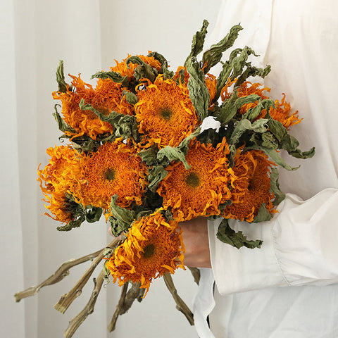 A Bunch of Sunflowers, Natural Decorations, Flower Arrangement, Handmade Artificial Flowers for Home Decor, Natural Dried Sunflower Stems-HomePaintingDecor