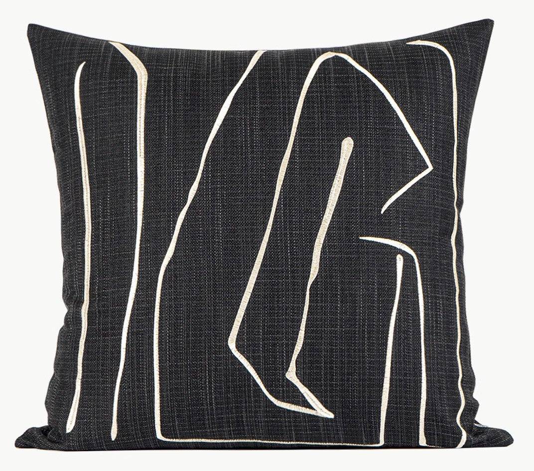 Geometric Square Modern Throw Pillows for Couch, Abstract Black Decorative Throw Pillows, Large Contemporary Throw Pillow for Interior Design