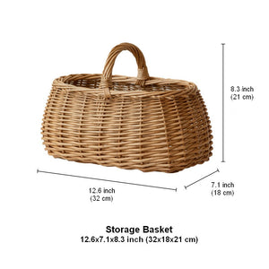 Hand-woven Wicker Storage Basket, Small Picnic Storage Basket with Handle, Willow Weaving Baskets for Vegetable, Natural Fruit Basket, Kitchen Storage Baskets-HomePaintingDecor
