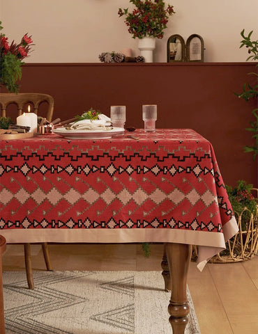 Red Christmas Holiday Tablecloth for Oval Table, Large Modern Rectangle Tablecloth for Dining Room Table, Square Table Covers for Kitchen, Farmhouse Table Cloth for Round Table-HomePaintingDecor