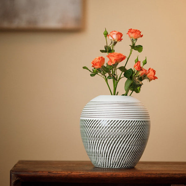 Centerpiece on Dining Table, Large Flower Vase on Table, Pottery Flower Vases Urn, Modern Bouquet Flower Vases, Handmade Water Holding Flower Vases-HomePaintingDecor