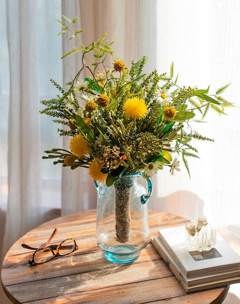 Beautiful Modern Artificial Flowers for Dining Room Table, Dandelion, Wheat Branch, Eucalyptus Globulus, Unique Flower Arrangement for Home Decoration-HomePaintingDecor