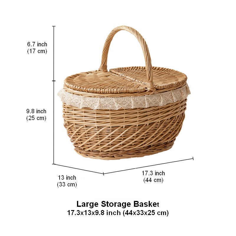 Extra Large Kitchen Storage Baskets, Picnic Storage Basket with Handle, Natural Hand-woven Wicker Storage Basket, Lovely Willow Weaving Baskets for Vegetable, Natural Fruit Storage Baskets-HomePaintingDecor