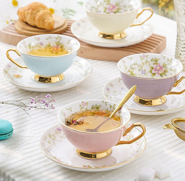 Elegant Ceramic Coffee Cups, Beautiful British Tea Cups, Unique Traditional Afternoon Tea Cup and Saucer in Gift Box, Royal Porcelain Tea Cup Set-HomePaintingDecor