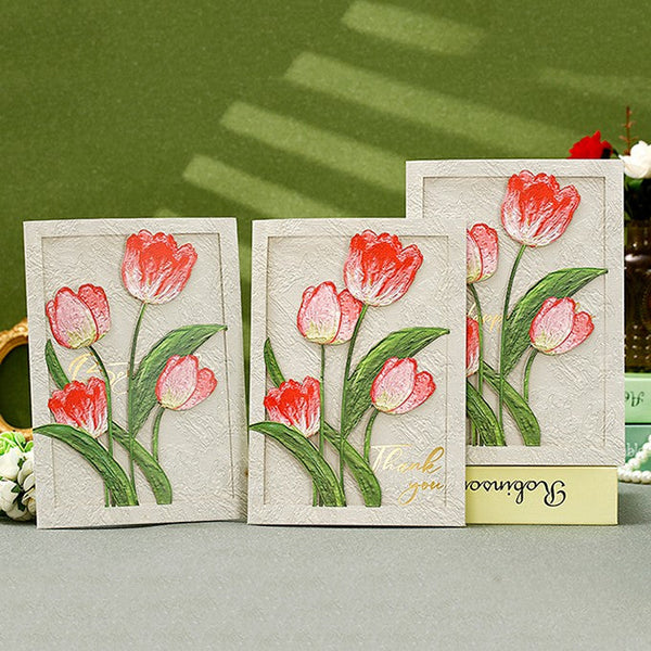 Creative Birthday Greeting Card, Tulip Flower Greeting Cards, Beautiful Greeting Cards to Friends, Original Handmade Greeting Cards-HomePaintingDecor