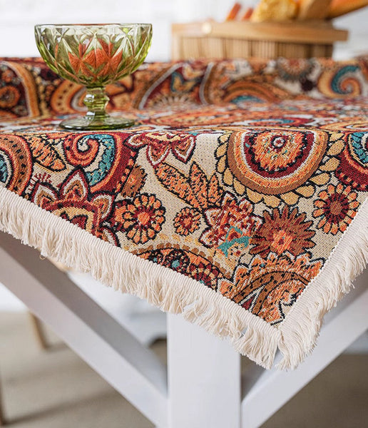 Oriental Rectangular Table Covers for Coffee Table, Large Modern Linen Tablecloths, Bohemian Rectangular Tablecloth for Oval Table-HomePaintingDecor