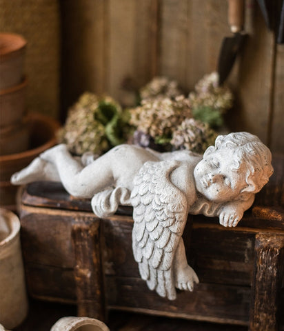 Lovely Sleeping Angel Statue for Garden, Beautiful Cute Garden Courtyard Ornaments, Unique Modern Garden Sculptures, Creative Villa Outdoor Decor Gardening Ideas-HomePaintingDecor