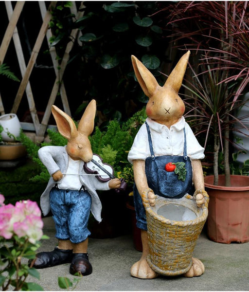 Large Rabbit Statue for Garden, Bunny Flower Pot, Garden Courtyard Ornament, Villa Outdoor Decor Gardening Ideas, House Warming Gift-HomePaintingDecor