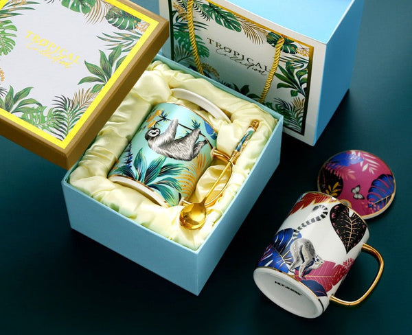 Peacock Porcelain Cups, Large Capacity Jungle Animal Porcelain Mugs, Unique Ceramic Mugs in Gift Box, Creative Ceramic Mugs for Office-HomePaintingDecor
