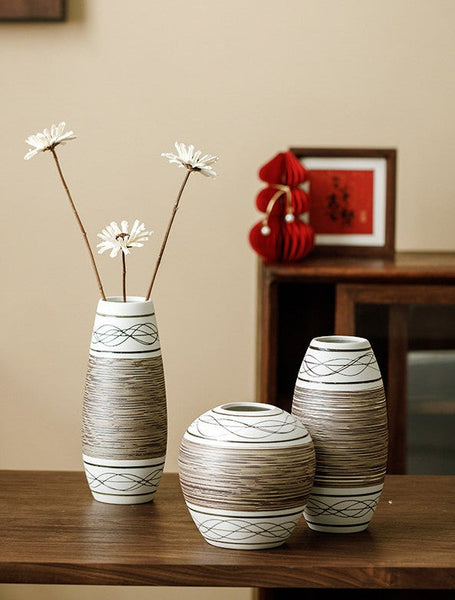 Large Flower Vase on Table, Modern Bouquet Flower Vases, Centerpiece on Dining Table, Handmade Pottery Flower Vases Urn, Water Holding Flower Vases-HomePaintingDecor