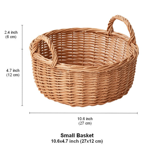 Picnic Fruit Basket with Handle, Kitchen Storage Baskets, Natural Hand-woven Wicker Round Storage Basket, Lovely Willow Weaving Baskets for Vegetable, Natural Fruit Storage Basket-HomePaintingDecor