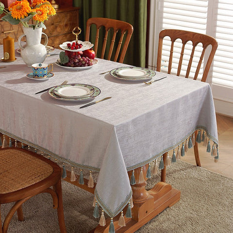 Gray Fringes Tablecloth for Home Decoration, Modern Rectangle Tablecloth, Large Simple Table Cloth for Dining Room Table, Square Tablecloth for Round Table-HomePaintingDecor