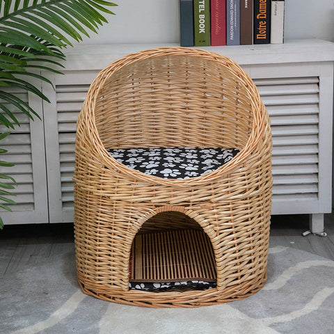 Large Cat House Basket with Washable Cushion for Indoor Cats and Dogs, Double-Layer Cat Bed-HomePaintingDecor