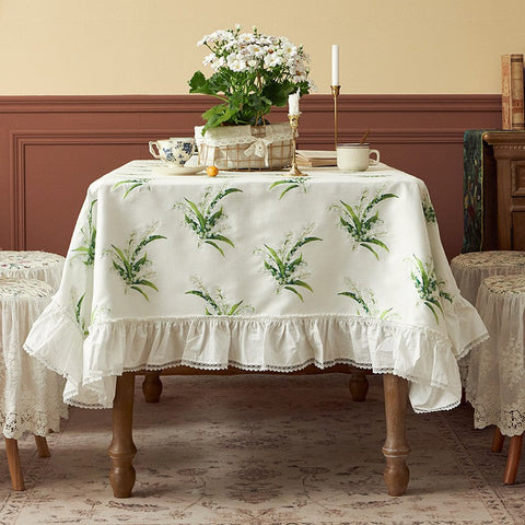 Cotton Embroidery Lace Rectangle Tablecloth for Dining Room Table, Farmhouse Table Cloth, Spring Flower Pattern Tablecloth, Square Tablecloth for Round Table-HomePaintingDecor