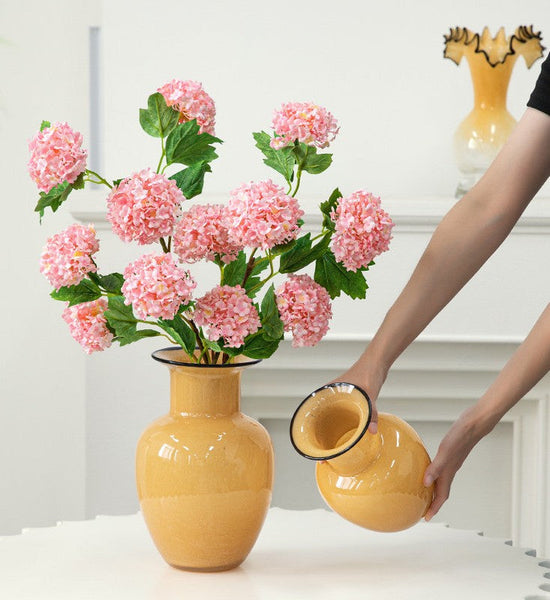 Handmade Liuli Vases, Color Glaze Vase, Contemporary Vases for Modern Home Decor, Yellow Glass Bud Vases, Centerpiece Vases on Table-HomePaintingDecor