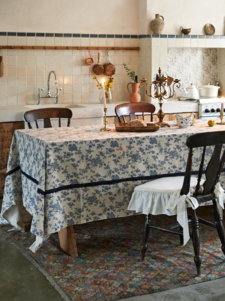 Extra Large Vintage Rectangle Tablecloth for Dining Room Table, Rustic Farmhouse Table Cover for Kitchen, French Flower Pattern Tablecloth for Round Table-HomePaintingDecor