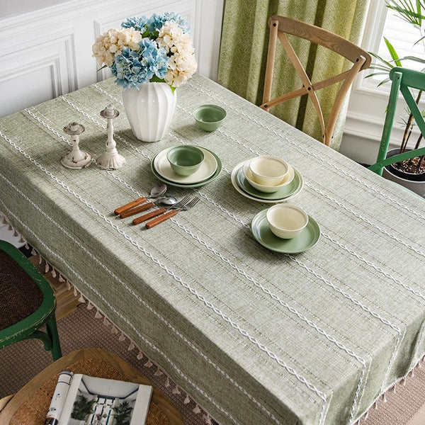 Kitchen Rectangular Table Covers, Rectangular Tablecloth for Sale, Modern Table Cloths for Dining Room, Farmhouse Green Cotton and Linen Table Cloth-HomePaintingDecor