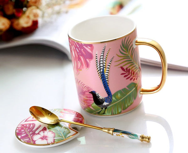 Peacock Porcelain Cups, Large Capacity Jungle Animal Porcelain Mugs, Unique Ceramic Mugs in Gift Box, Creative Ceramic Mugs for Office-HomePaintingDecor