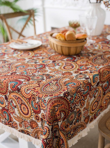 Oriental Rectangular Table Covers for Coffee Table, Large Modern Linen Tablecloths, Bohemian Rectangular Tablecloth for Oval Table-HomePaintingDecor