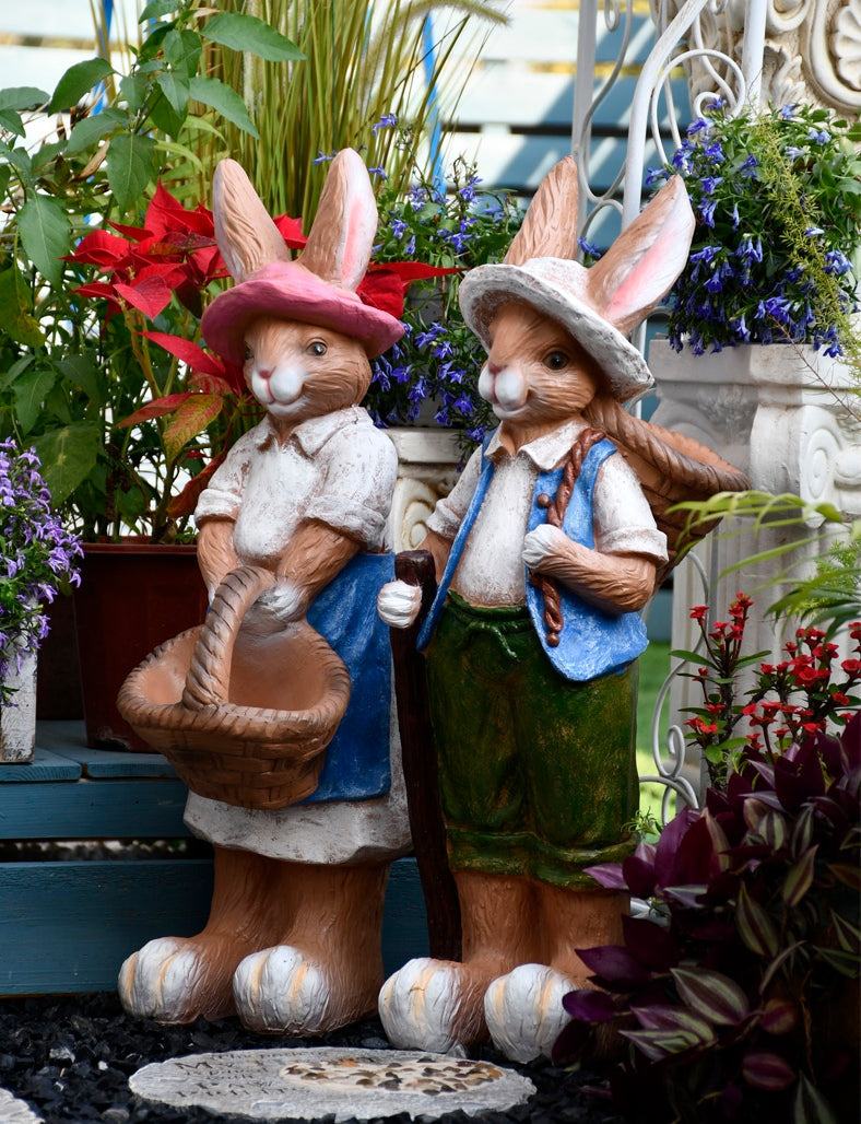 Large Rabbit Lovers Statue For Garden, Resin Animal Sculpture, Romantic Couple Decor, Outdoor Courtyard Ornament