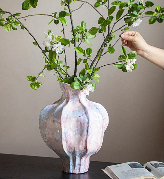 Handmade Modern Flower Vase, Centerpiece Ceramic Bouquet Vases, Large Contemporary Vases on Dining Table, Porcelain Vases for Modern Home Decor-HomePaintingDecor