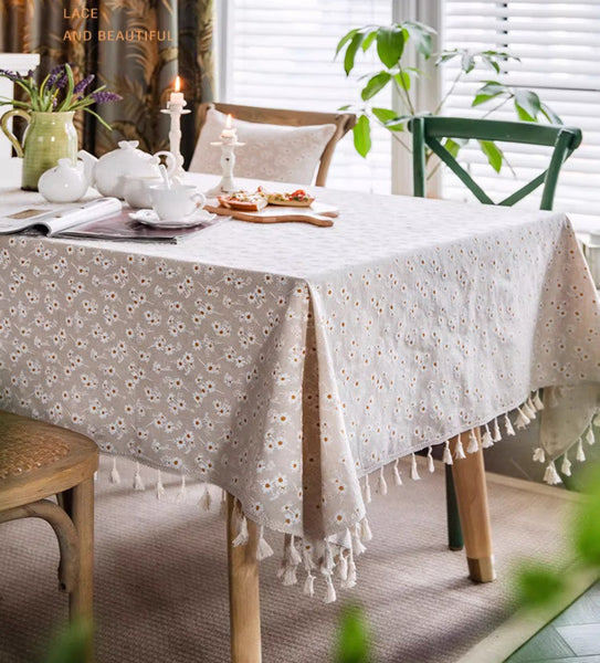 Rustic Flower Pattern Table Covers for Kitchen, Large Rectangle Tablecloth for Dining Room Table, Linen Rectangular Tablecloth for Oval Table, Country Farmhouse Tablecloth-HomePaintingDecor