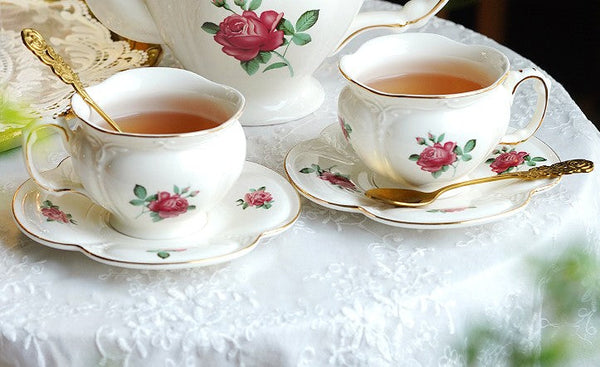 British Royal Ceramic Cups for Afternoon Tea, Elegant Ceramic Coffee Cups, Rose Bone China Porcelain Tea Cup Set, Unique Tea Cup and Saucer in Gift Box-HomePaintingDecor