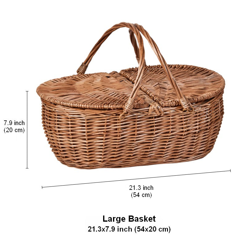 Extra Large Picnic Food Basket with Handle, Kitchen Storage Baskets, Natural Hand-woven Wicker Storage Basket, Lovely Willow Weaving Baskets for Vegetable, Natural Fruit Basket-HomePaintingDecor