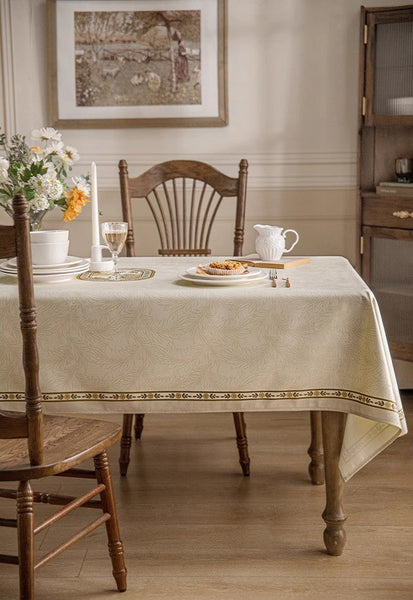 Cream Color Table Cover for Dining Room Table, French Style Tablecloth for Dining Table, Modern Rectangle Tablecloth for Oval Table-HomePaintingDecor