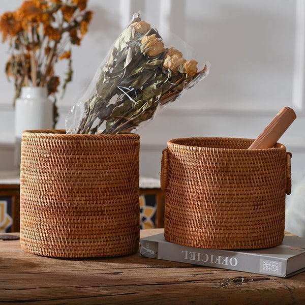 Small Rattan Storage Basket, Round Storage Basket, Woven Storage Basket, Kitchen Storage Baskets-HomePaintingDecor